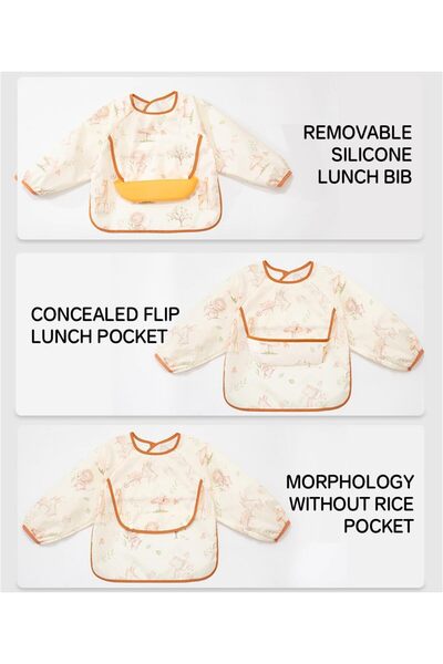 erorex 2Pcs Long Sleeve Baby Bibs Mess Proof Infant Feeding Bibs Food Catcher Waterproof Cute Cartoon