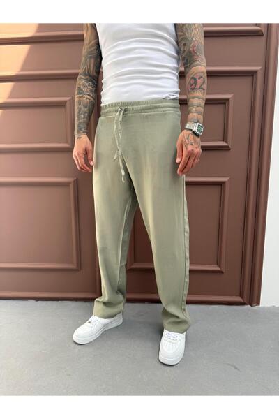 KağanKY Pantaloni largi din țesătură dublă verde