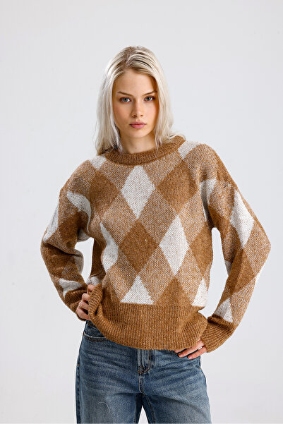 Get Crazy Women's Square Patterned Knitwear Sweater