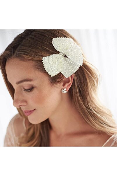 erorex 4Pcs Pearls White Hair Bows Girls Elegant Flower Rhinestone Crocodile Hair Clips Beads Hair Bands