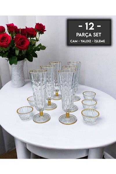 gkzglass home dekor Glass Crystal 6 Li Gold Gilding Flute Coffee Side Water Glass Set Set 12 Piece Gift Dowry