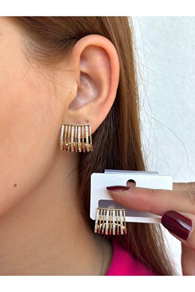 BY YASİN TOPÇU Steel Row Zircon Earrings – Gold