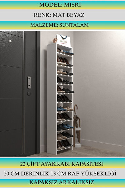 Kenzlife Ayakkabılık Mısri Mat Beyaz Suntalam 170*040*20 Yirmiiki Çift Ayakkabı Kapasitesi Arkalıksız