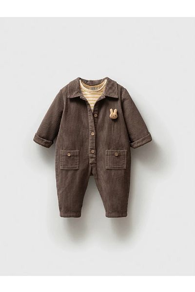 Little Ya Ya Love Unisex Rabbit Detail Velvet Jumpsuit & Badi Set