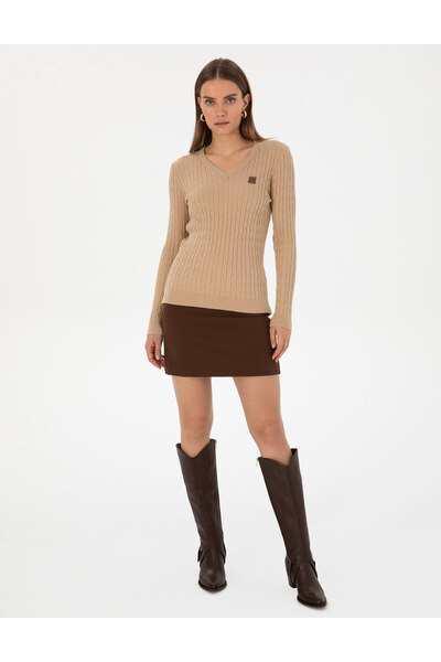 Pierre Cardin Beige Melange Ex. Slim Fit Basic Sweater 50317062-Vr156