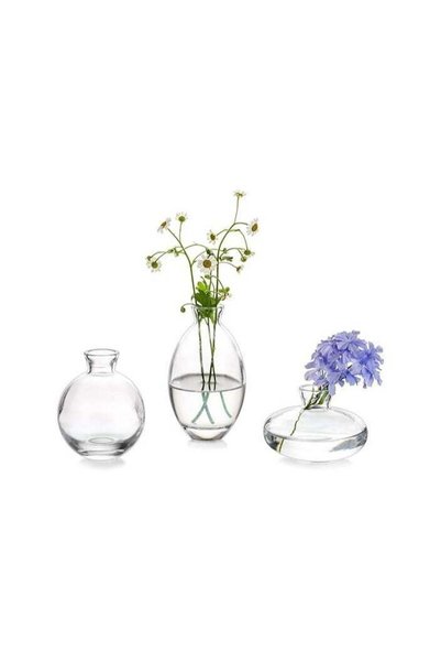 Generic Set of 3 Glass Bud Vase Set - Clear with Gold Rim | Mini Glass Flower...