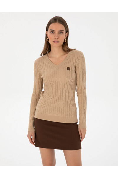 Pierre Cardin Beige Melange Ex. Slim Fit Basic Sweater 50317062-Vr156
