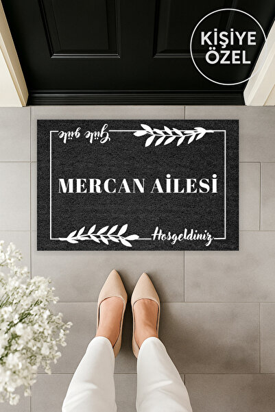 Dormot Popüler Kişiye Özel Paspas - Füme Hoşgeldiniz Ve Güle Güle Yazılı Pasp...