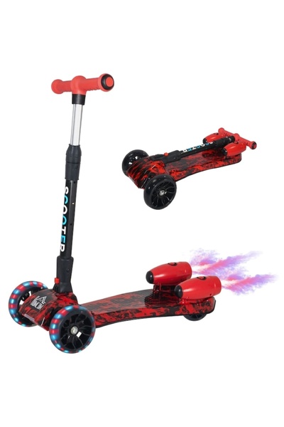 EMATTERIO 3 Wheel Kids Scooter, Adjustable, Foldable with LED Lights, SCOOTER, Sounds and Steam