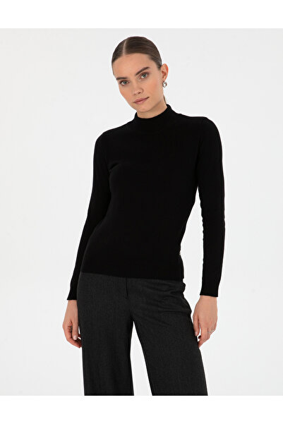 Pierre Cardin Black Slim Fit Half Turtleneck Basic Sweater 50315768-Vr046