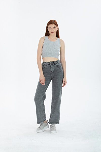 LYV WEAR Pantaloni Palazzo din denim lejer, gri zăpadă, stil anii '90