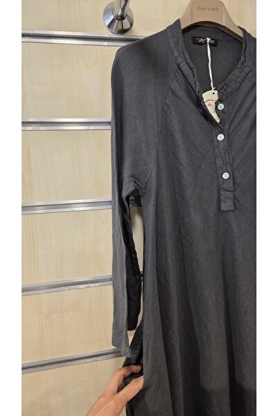 Park Moda Long Linen Dress with False Cut Pleats