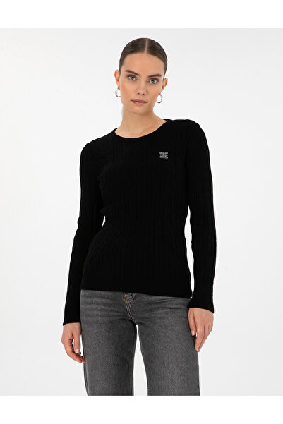 Pierre Cardin Black Slim Fit Crew Neck Basic Sweater 50317072-Vr046