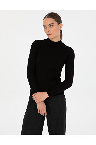 Pierre Cardin Black Slim Fit Half Turtleneck Basic Sweater 50315768-Vr046