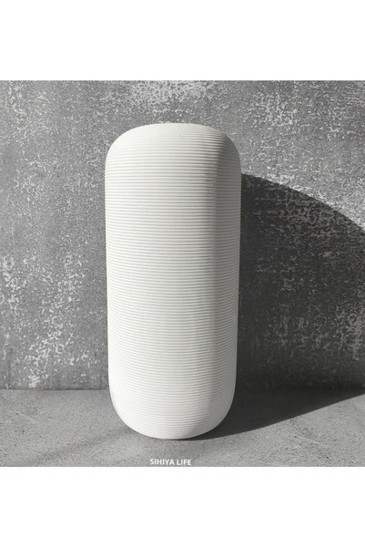 Generic Warm White Tall Embossed Line Ceramic Vase | with 10pcs White Vase Fi...