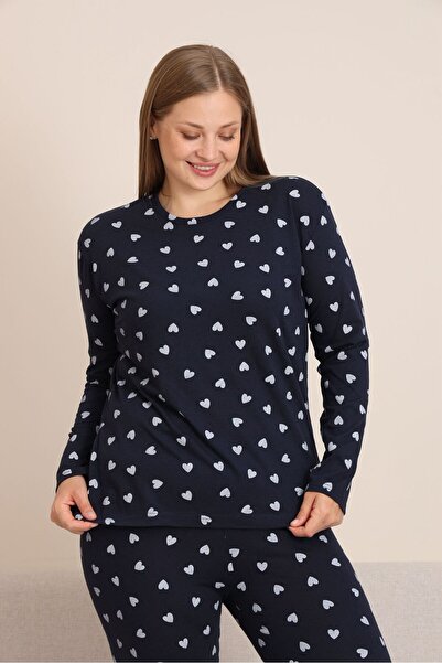 STELLAPİNK BATTAL UZUN KOLLU KAPLİ PİJAMA TAKIMI - LACİVERT