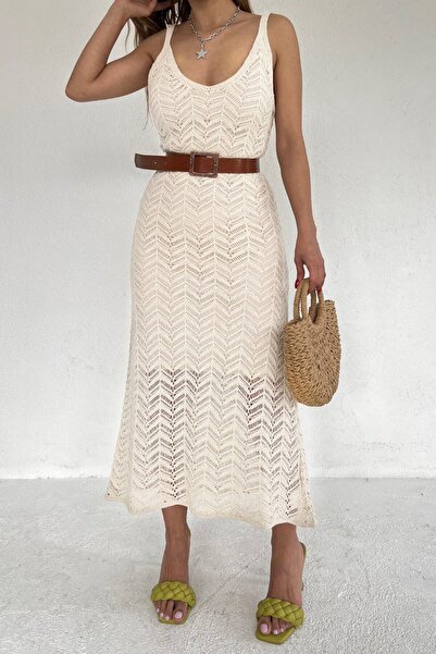 ebru akten butik Rochie tricotată cu bretele, căptușită, ecru, pentru femei, ...