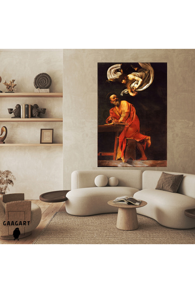 GAAGART Tekli Dikey Kanvas Tablo Ünlü Eserler Caravaggio Aziz Matta Ve Melek