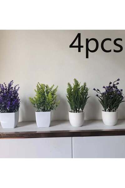 Generic 4-Pack Mini Artificial Potted Plants – Real-Looking Greenery & Flower...