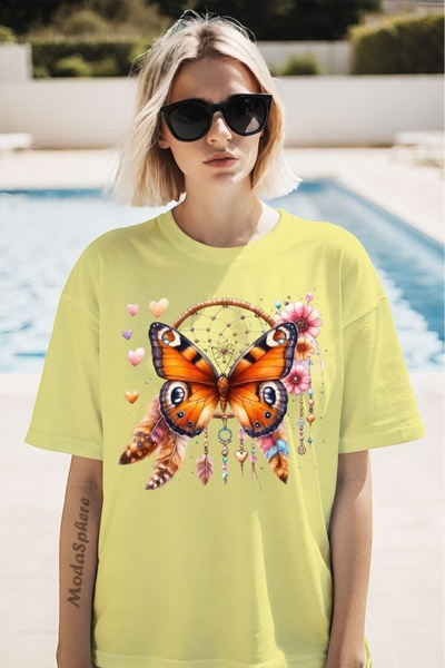 AR&YOS Dream Catcher Printed Unisex Oversize T-Shirt Oversize