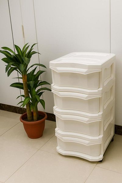 MOSTAFA Multi-purpose storage cabinet with wheels, made of white plastic