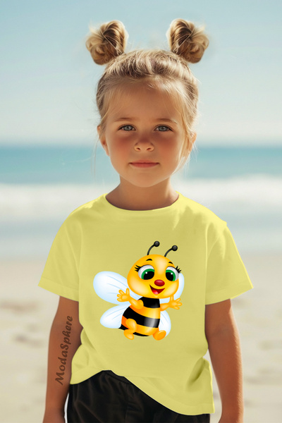 AR&YOS Bee Printed Crew Neck Short Sleeve Children's T-Shirt