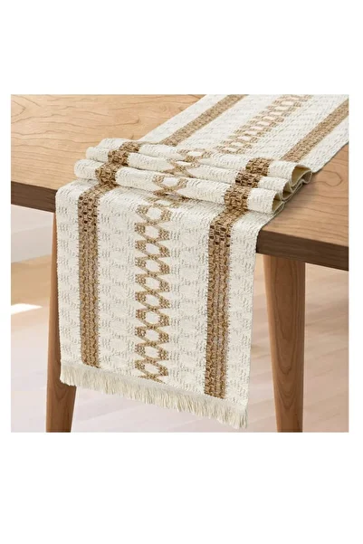 Generic SYOSI Macrame Table Runner Boho Cotton Linen Table Runner Natural Burlap Table Runner with Tassels