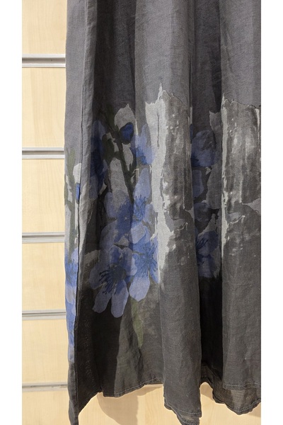 Park Moda Long Linen Dress Splash Floral Pattern