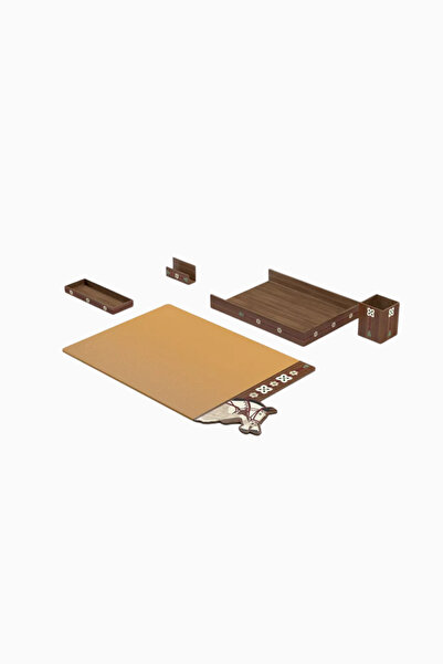 AYA THE ART OF LİVİNG Faras Desk Set, Ceviz Ahşap ve Crossgrain Deri