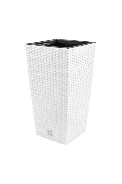 SGTT Ghiveci pătrat din ratan, capacitate 21/49 l, alb