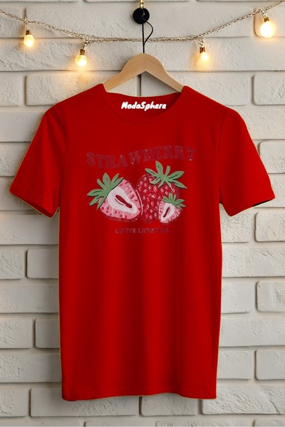 AR&YOS Strawberry Printed Unisex Oversize T-Shirt Oversize