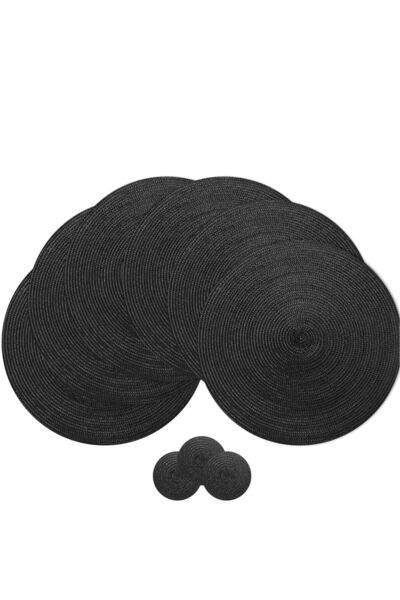 Generic KASTWAVE Round Braided Placemats Set of 6 Washable Round Table Mats, Cotton Polyester Woven Heat Re