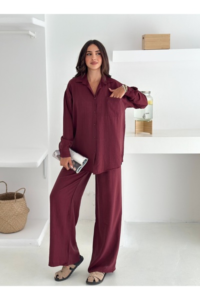 02Lady Fashion Wide Leg Strawberry Fabric Shirt Suit with Elastic Waist
