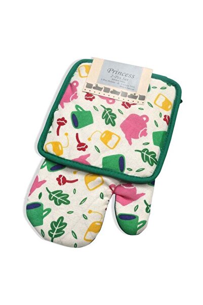 Generic Hotel Linen Klub 2-Piece Reversible Printed Design Gloves/Oven Mitt And Pot Holder Set Green