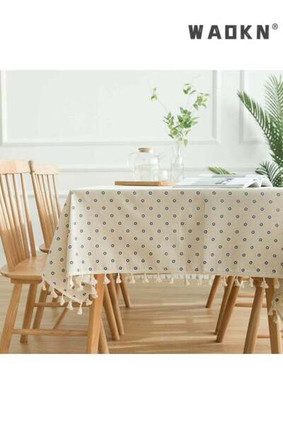 Generic WAOKN Unique, Exquisitely Designed Blue Daisy Print Tablecloth, in Fresh Country Style with Tassele