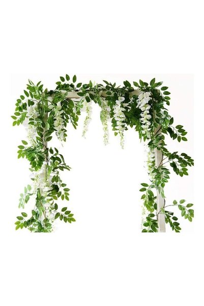 Generic 2-Pack Artificial Silk Wisteria Flower Hanging Vine Garland White/Green