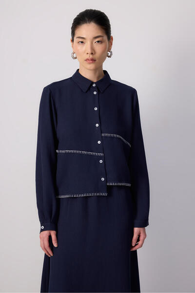 Touché Privé Contrast Stitched Shirt Skirt Set