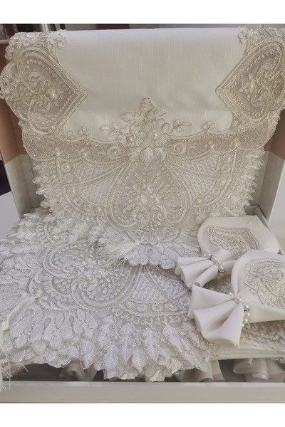 Firdevs moda çeyiz 12 Kişilik 26 Parça Fransız Dantelli Çeyizlik Yemek Masa Örtüsü Seti