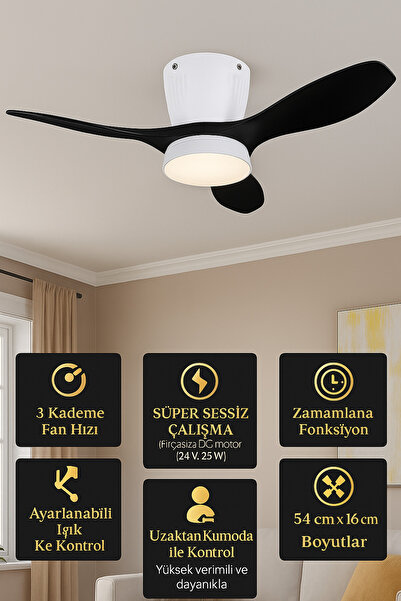 Kılıforyum Modern Dekoratif LED Işıklı Tavan Vantilatörü | Süper Sessiz Motor...