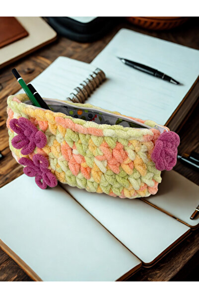 moonaja El Örgüsü Yumuşacık Makyaj Çantası Neşeli Kalemlik - Astarlı ve Fermu...