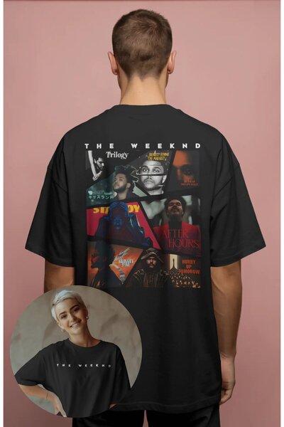 Fuddy Moda Unisex the Weeknd Albums Back Printed T-Shirt, Oversize Rapper Themed Crew Neck T-Shirt