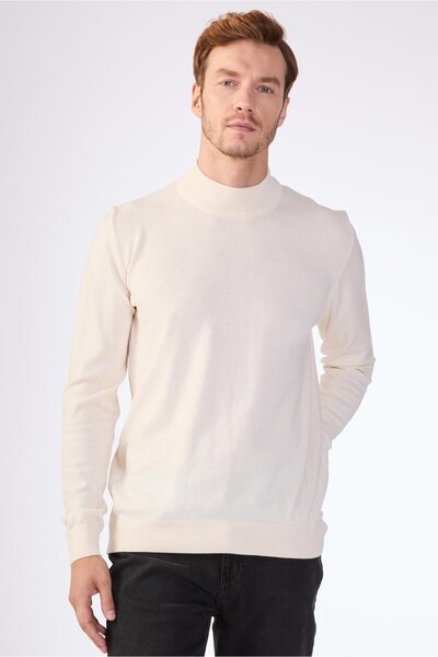 Dufy Ecru Plain Men's Knitwear - Slim Fit
