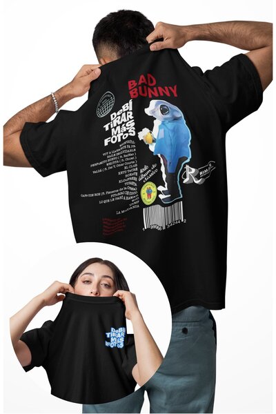 Fuddy Moda Unisex Debi Tirar Mas Fotos Back Printed T-Shirt, Oversize Bad Bunny Themed Crew Neck T-Shirt