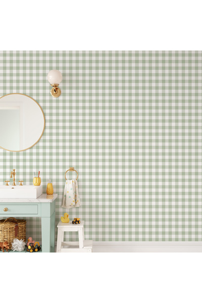 Tasarım Yeşil Pötikare Desen Çocuk Odası Duvar Kağıdı