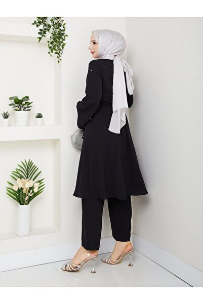 Monchoix Women's Stone Detailed Cross Casting Detailed Large Size Ayrobin Fabric Double Suit