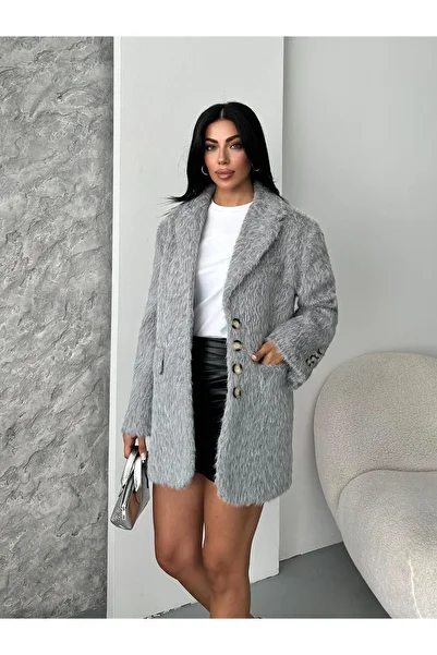 FERZOLAİO Gray Cashmere Blazer Jacket with 4 Buttons
