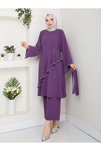 Monchoix Kadın Taş Detaylı Çapraz Döküm Detaylı Büyük Beden Ayrobin Kumaş İkili takım