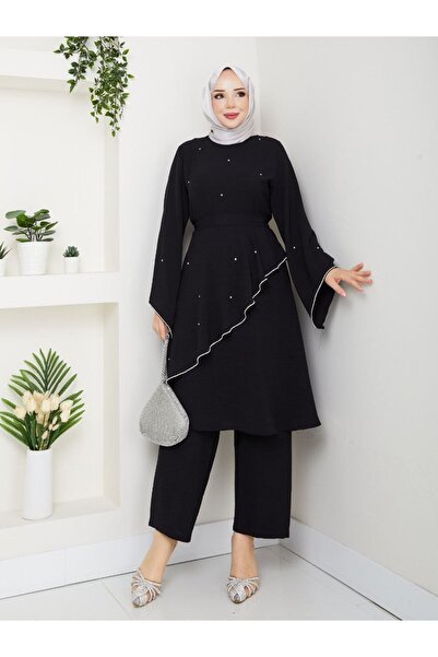 Monchoix Women's Stone Detailed Cross Casting Detailed Large Size Ayrobin Fabric Double Suit