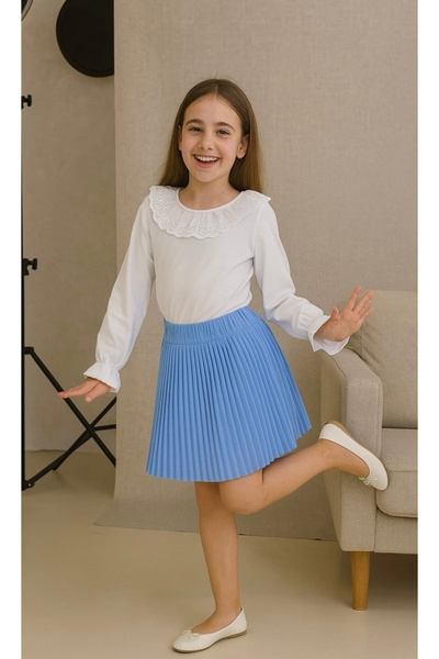 woorage cuties Cuties Girl's Long Sleeve Collar Scalloped Blouse 4758