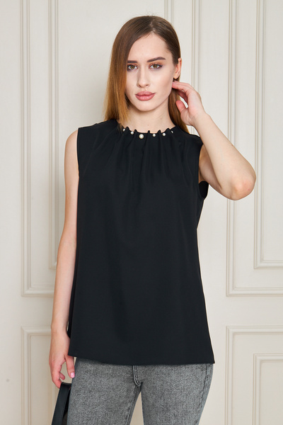 UNIQUE LADY Women's Pearl Detail Round Neck Sleeveless Blouse - Different Col...